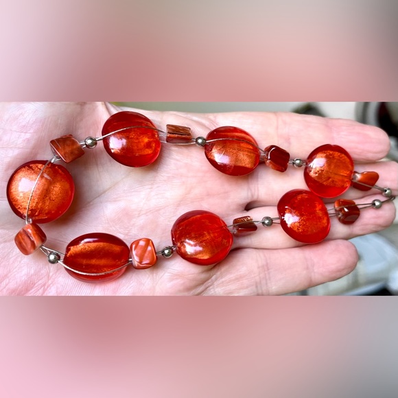 2 orange glass foiled necklaces -1w/lamp work -jewelry - Picture 7 of 16